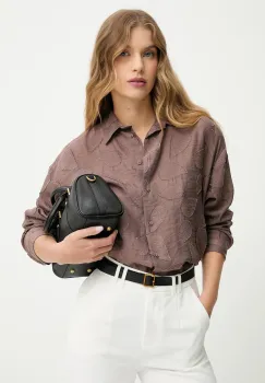Answear.LAB camasa culoarea maro, cu guler clasic, relaxed imagine