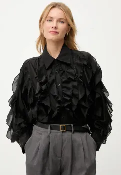 Answear Lab camasa culoarea negru, cu guler clasic, relaxed imagine
