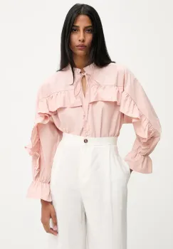 Answear.LAB camasa culoarea roz, cu un decolteu legat, relaxed imagine