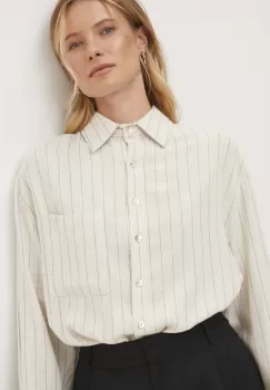 Answear Lab camasa de in culoarea bej, cu guler clasic, relaxed imagine