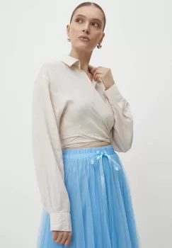 Answear Lab camasa de in culoarea bej, cu guler clasic, relaxed imagine
