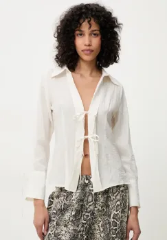 Answear Lab camasa de in femei, culoarea bej, cu guler clasic, regular imagine
