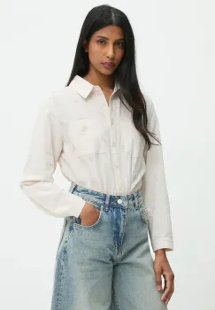 Answear Lab camasa din bumbac culoarea bej, cu guler clasic, relaxed imagine