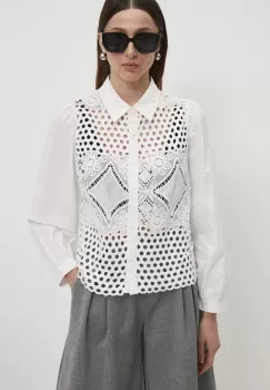 Answear Lab camasa din bumbac femei, culoarea alb, cu guler clasic, regular imagine
