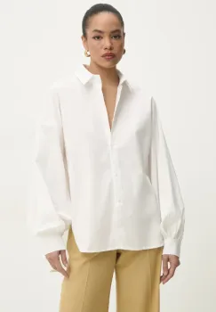 Answear Lab camasa din bumbac femei, culoarea alb, cu guler clasic, relaxed imagine