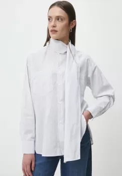 Answear Lab camasa din bumbac femei, culoarea alb, cu un decolteu legat, relaxed imagine