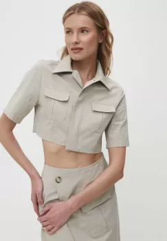 Answear Lab camasa din bumbac femei, culoarea bej, cu guler clasic, regular imagine