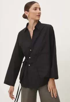 Answear Lab camasa din bumbac femei, culoarea negru, cu guler clasic, regular imagine