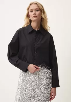 Answear Lab camasa din bumbac femei, culoarea negru, cu guler clasic, regular imagine