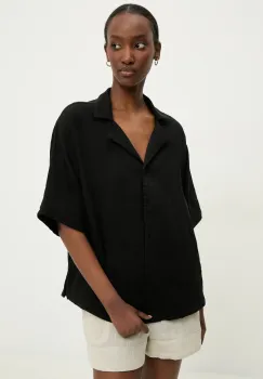 Answear Lab camasa din bumbac femei, culoarea negru, cu guler clasic, relaxed imagine