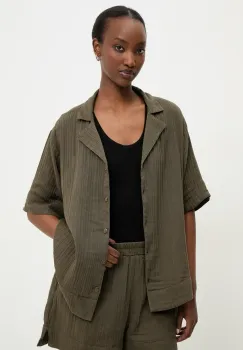 Answear Lab camasa din bumbac femei, culoarea verde, cu guler clasic, relaxed imagine