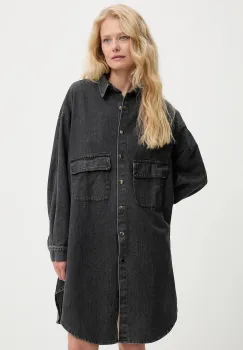 Answear Lab camasa din denim culoarea negru, cu guler clasic, relaxed imagine