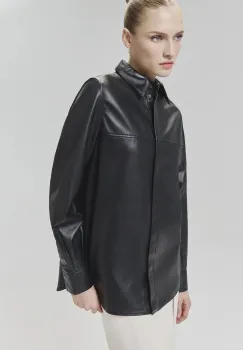 Answear Lab camasa din piele culoarea negru, cu guler clasic, relaxed imagine