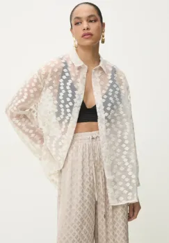 Answear Lab camasa femei, culoarea bej, cu guler clasic, relaxed imagine