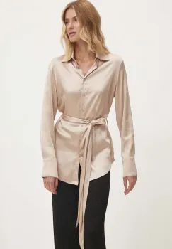 Answear Lab camasa femei, culoarea bej, cu guler clasic, relaxed imagine