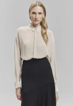 Answear Lab camasa femei, culoarea bej, cu guler clasic, relaxed imagine