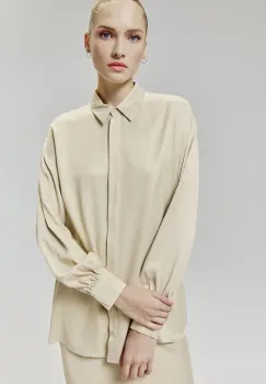 Answear Lab camasa femei, culoarea bej, cu guler clasic, relaxed imagine