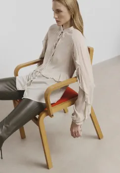 Answear Lab camasa femei, culoarea bej, cu un decolteu legat, regular imagine