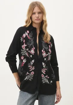 Answear Lab camasa femei, culoarea negru, cu guler clasic, relaxed imagine