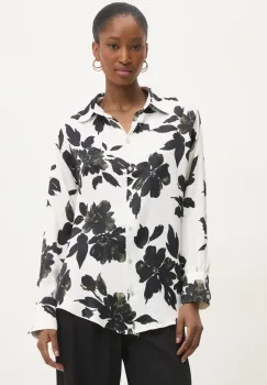 Answear Lab camasa femei, culoarea negru, cu guler clasic, relaxed imagine