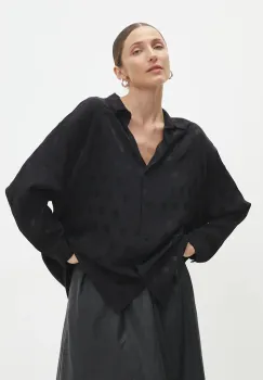 Answear Lab camasa femei, culoarea negru, cu guler clasic, relaxed imagine