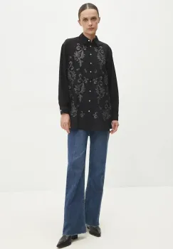 Answear Lab camasa femei, culoarea negru, cu guler clasic, relaxed imagine