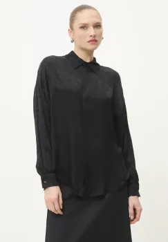 Answear Lab camasa femei, culoarea negru, cu guler clasic, relaxed imagine