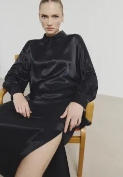 Answear Lab camasa femei, culoarea negru, cu guler clasic, relaxed imagine