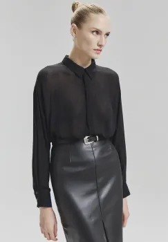 Answear Lab camasa femei, culoarea negru, cu guler clasic, relaxed imagine