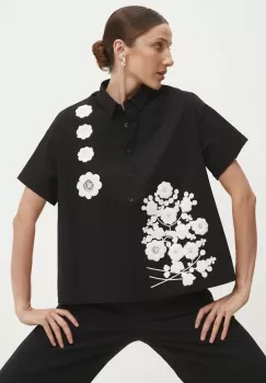 Answear Lab camasa femei, culoarea negru, cu guler clasic, relaxed imagine