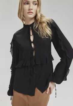 Answear Lab camasa femei, culoarea negru, cu un decolteu legat, regular imagine