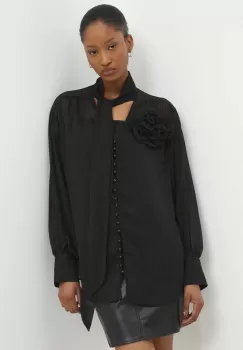 Answear Lab camasa femei, culoarea negru, cu un decolteu legat, relaxed imagine