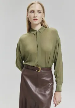 Answear Lab camasa femei, culoarea verde, cu guler clasic, relaxed imagine