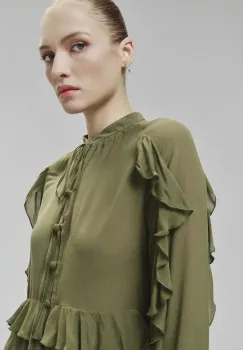 Answear Lab camasa femei, culoarea verde, cu un decolteu legat, regular imagine