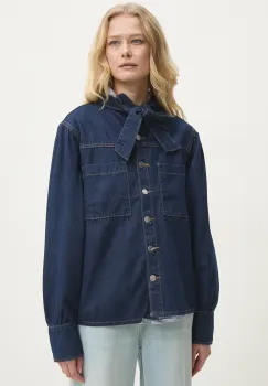 Answear Lab camasa jeans femei, cu un decolteu legat, regular imagine