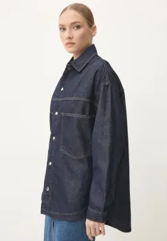 Answear Lab camasa jeans femei, culoarea albastru marin, cu guler clasic, relaxed imagine