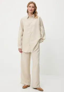 Answear Lab camasa si pantaloni cu lenjerie culoarea bej imagine