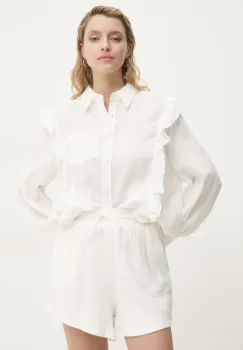 Answear Lab camasa si pantaloni scurti din bumbac femei, culoarea alb imagine