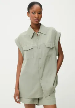 Answear Lab camasa si pantaloni scurti din in culoarea verde imagine