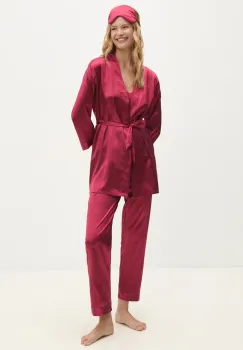 Answear Lab compleu pijama culoarea bordo, satin imagine