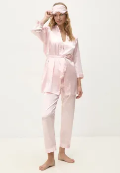 Answear Lab compleu pijama culoarea roz, satin imagine