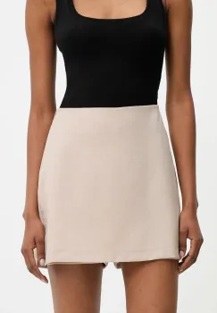 Answear Lab fusta pantaloni culoarea bej, melanj, high waist imagine