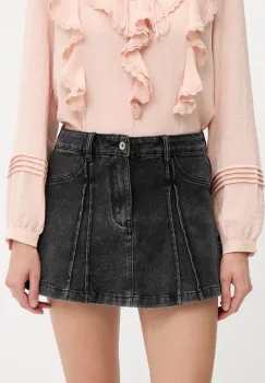Answear Lab fusta si pantaloni denim culoarea negru, neted, high waist imagine