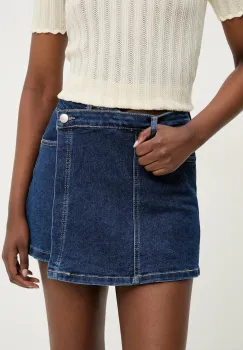 Answear Lab fusta si pantaloni denim femei, culoarea albastru marin, neted, high waist imagine