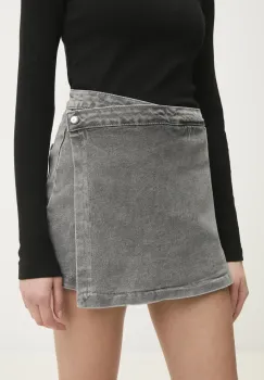 Answear Lab fusta si pantaloni denim femei, culoarea gri, neted, high waist imagine