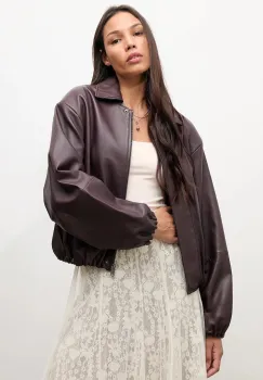 Answear.LAB geaca de piele culoarea bordo, de tranzitie, oversize imagine