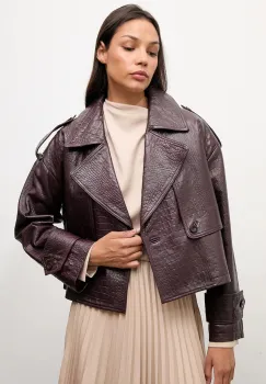 Answear.LAB geaca de piele culoarea bordo, de tranzitie, oversize imagine