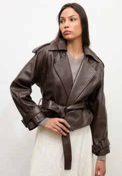 Answear.LAB geaca de piele culoarea maro, de tranzitie, oversize imagine