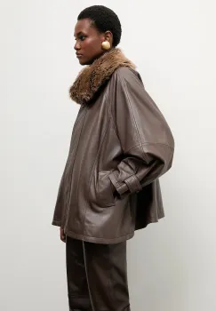 Answear.LAB geaca de piele culoarea maro, de tranzitie, oversize imagine