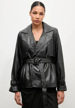 Answear.LAB geaca de piele culoarea negru, de tranzitie imagine